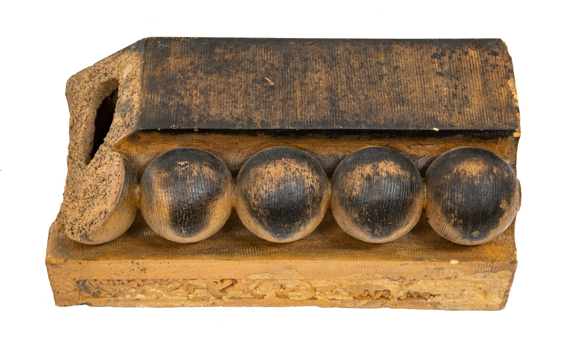 original frank lloyd wright-designed 1895 exterior francisco terrace buff-colored terra cotta cornice fragment with weathered finish