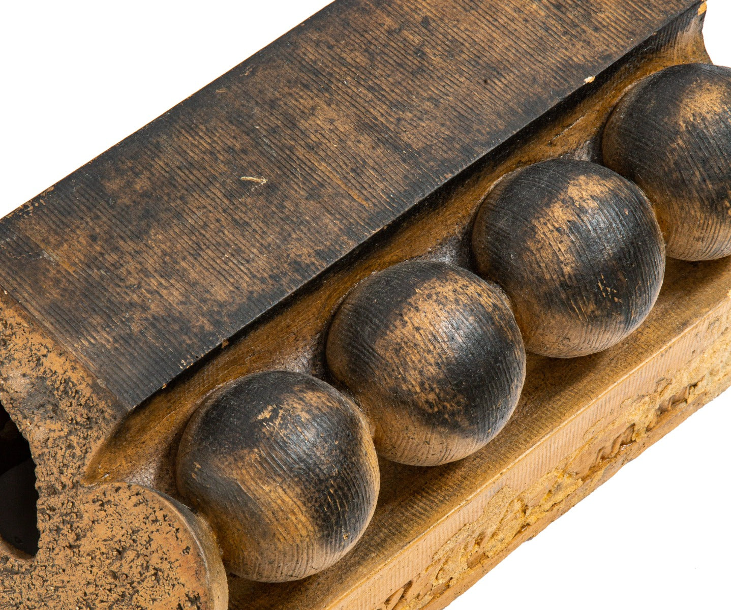 original frank lloyd wright-designed 1895 exterior francisco terrace buff-colored terra cotta cornice fragment with weathered finish