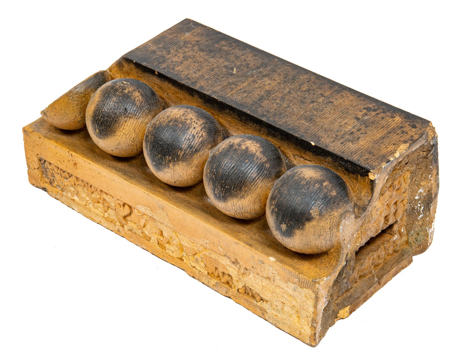 original frank lloyd wright-designed 1895 exterior francisco terrace buff-colored terra cotta cornice fragment with weathered finish