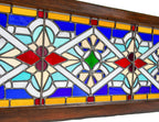 fully restored unusual 1880s salvaged chicago leaded glass victorian-era stained glass transom window with original wood sash