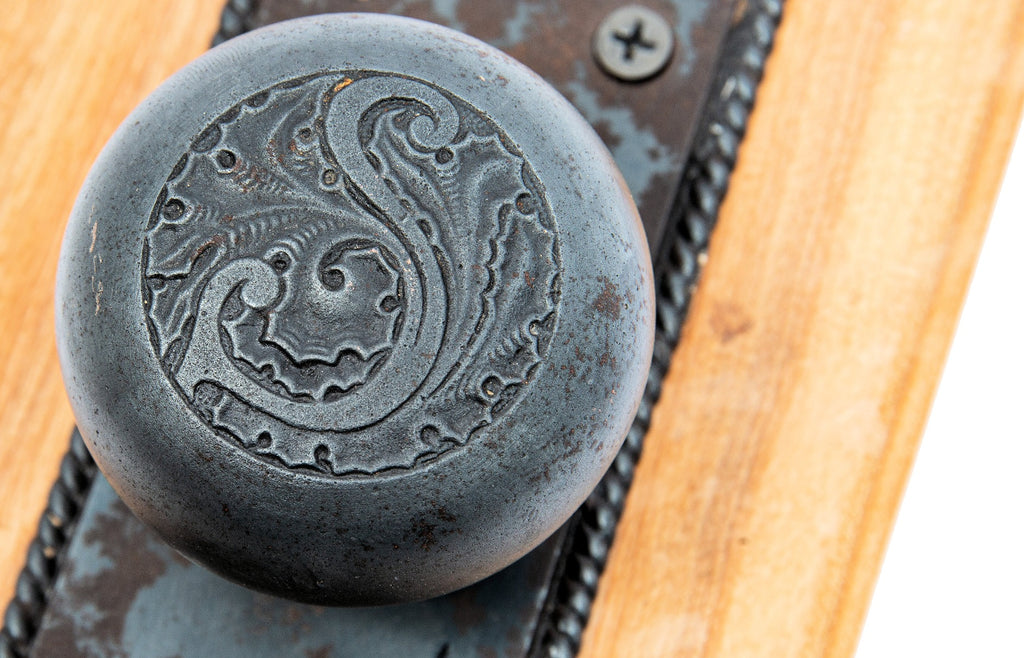 original 1892 louis h. sullivan-designed ornamental cast iron schiller building or garrick theater doorknob and backplate