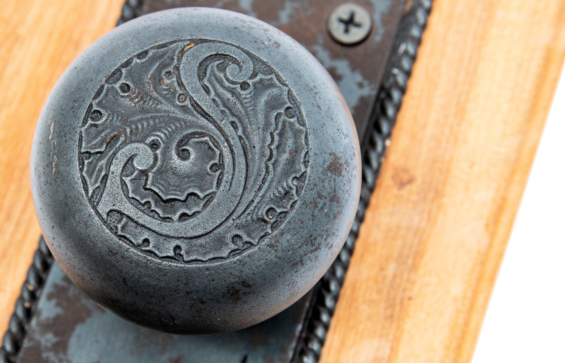 original 1892 louis h. sullivan-designed ornamental cast iron schiller building or garrick theater doorknob and backplate