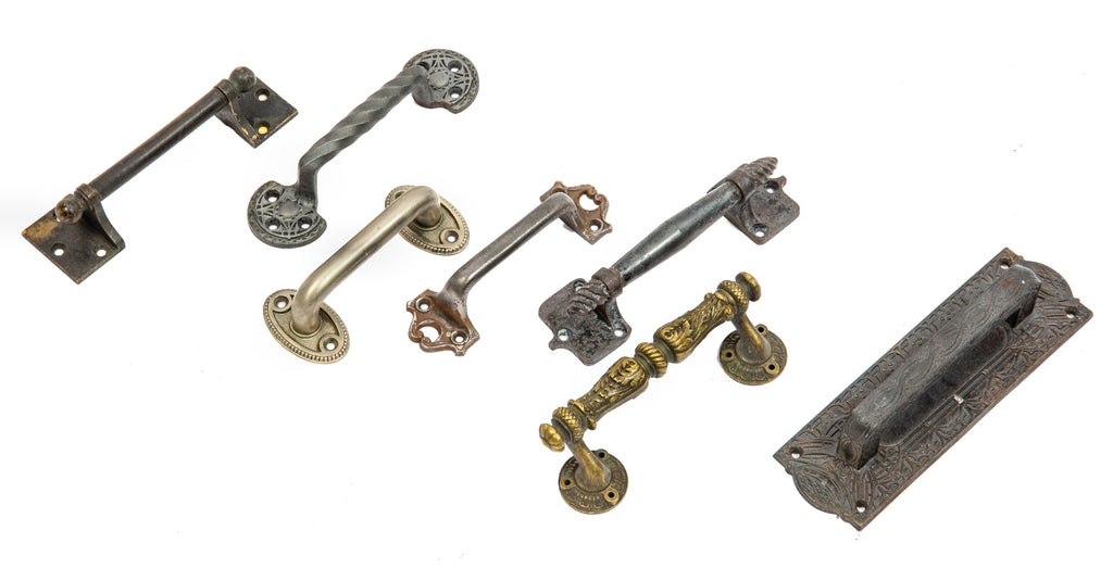 large lot of original 19th and early 20th century custom-designed important american office building window sash pulls
