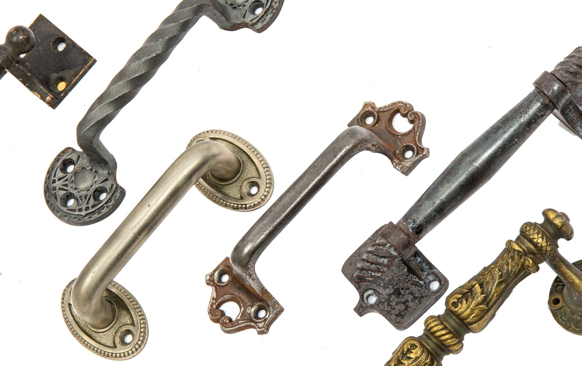 large lot of original 19th and early 20th century custom-designed important american office building window sash pulls