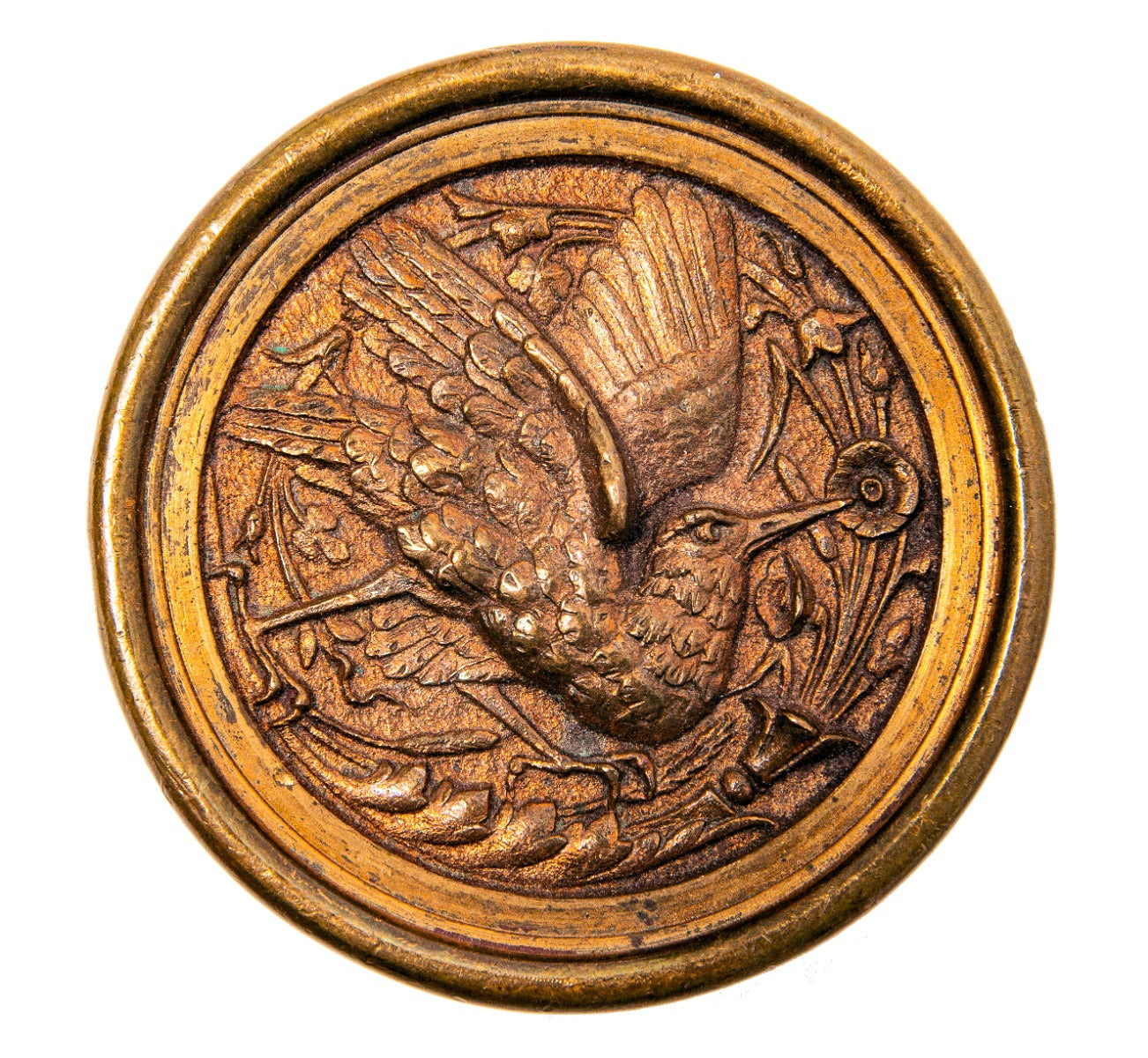 seldom found early 1880s original ornamental cast bronze "hummingbird" passage size doorknob with nicely aged patina