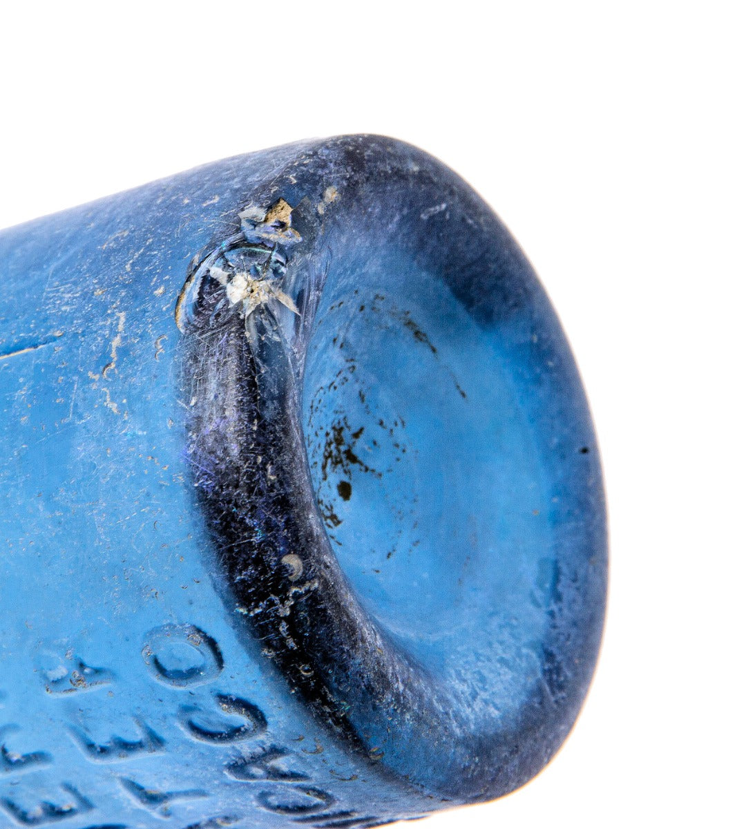 rare early 1850's light cobalt blue glass pontiled mineral water bottle manufactured for chicago bottling giant william h. hutchinson