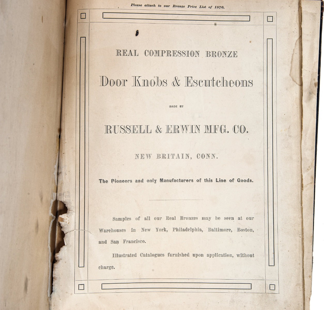 original 1870 hardbound russell & erwin ornamental bronze builders hardware catalog