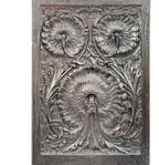 exceptional late 19th century unusually designed salvaged chicago black painted cast iron fireback panels