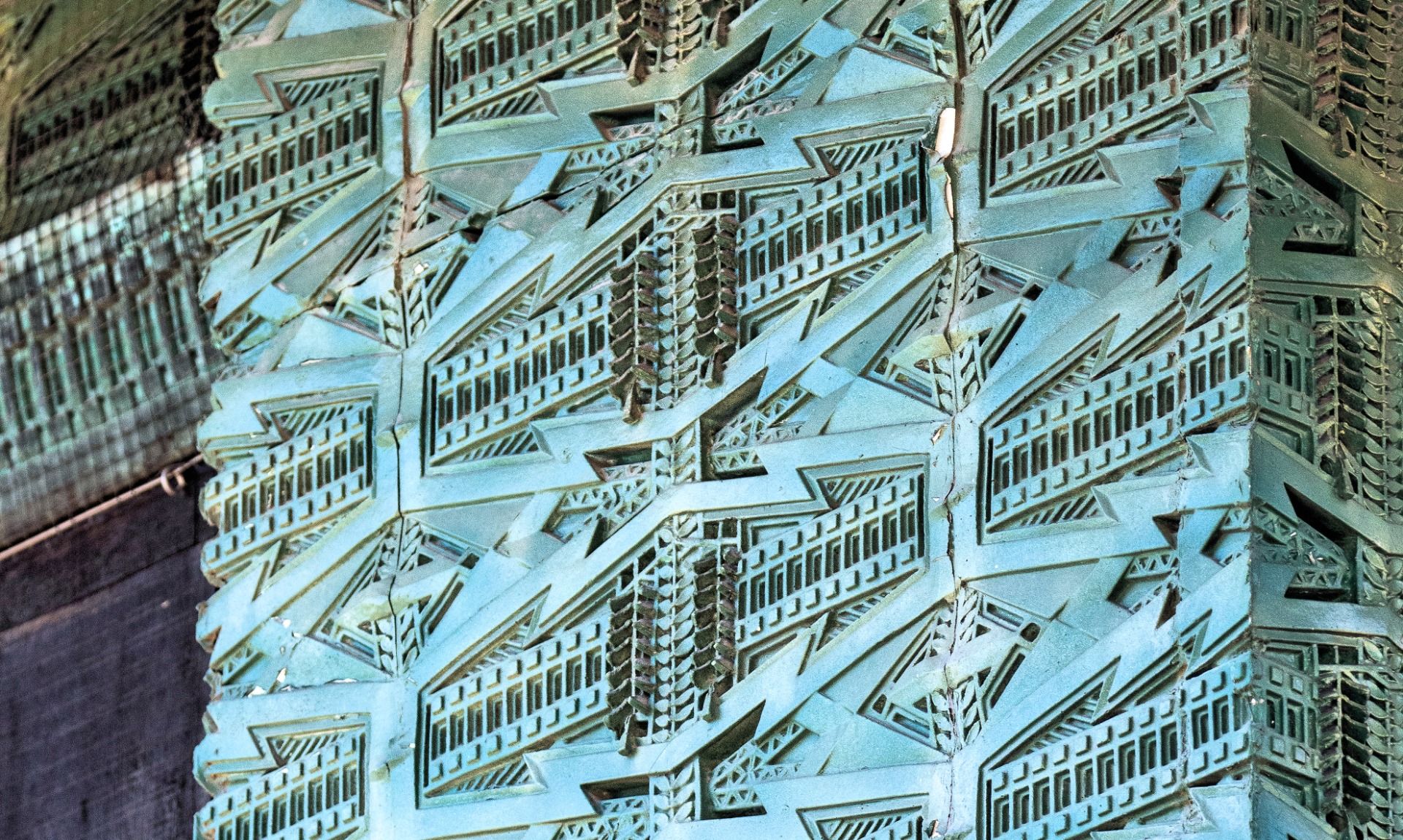 museum-quality 1902 dana-thomas house exterior painted staff "sumac" pattern frieze section