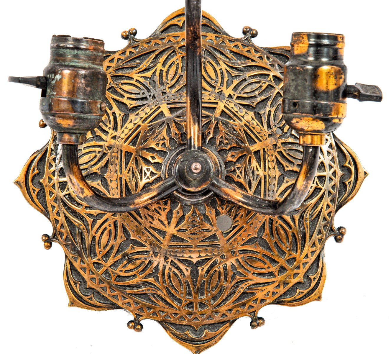 rewired 1894 louis h. sullivan-designed chicago stock exchange building three-arm copper-plated electrolier wall sconce