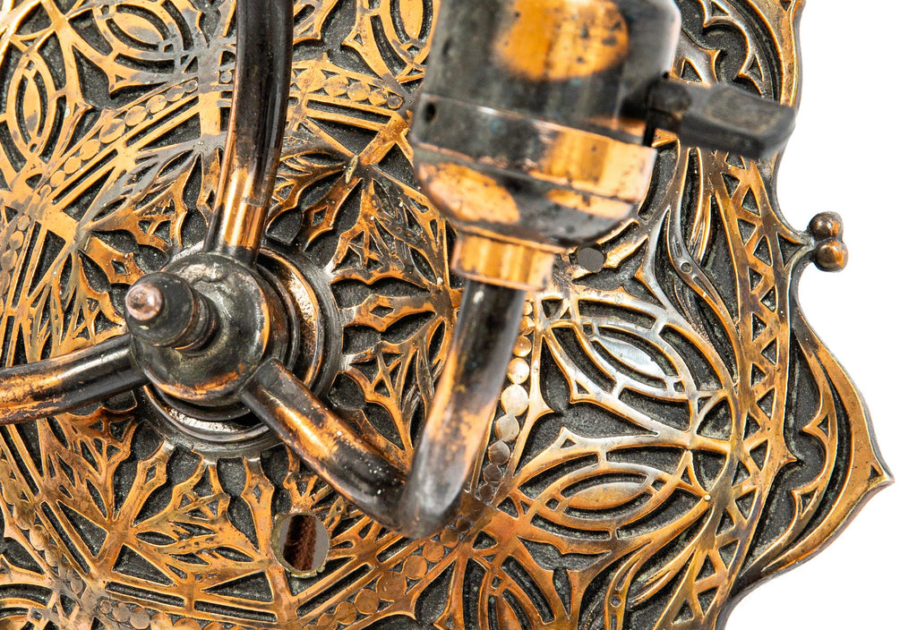 rewired 1894 louis h. sullivan-designed chicago stock exchange building three-arm copper-plated electrolier wall sconce