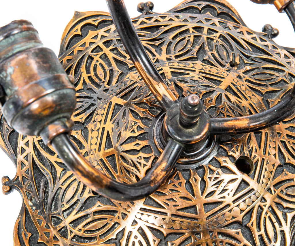 rewired 1894 louis h. sullivan-designed chicago stock exchange building three-arm copper-plated electrolier wall sconce