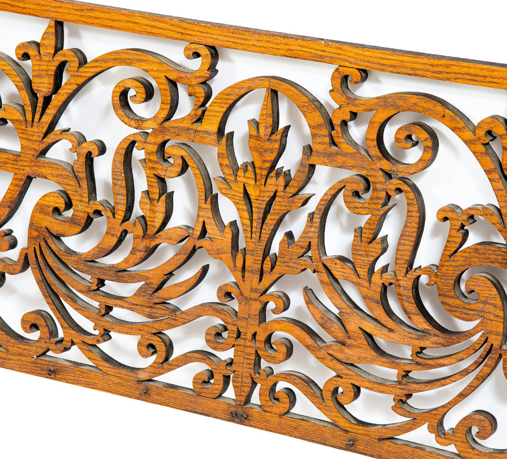 oversized late 19th century intricately designed interior salvaged chicago victorian-era solid oak wood fretwork