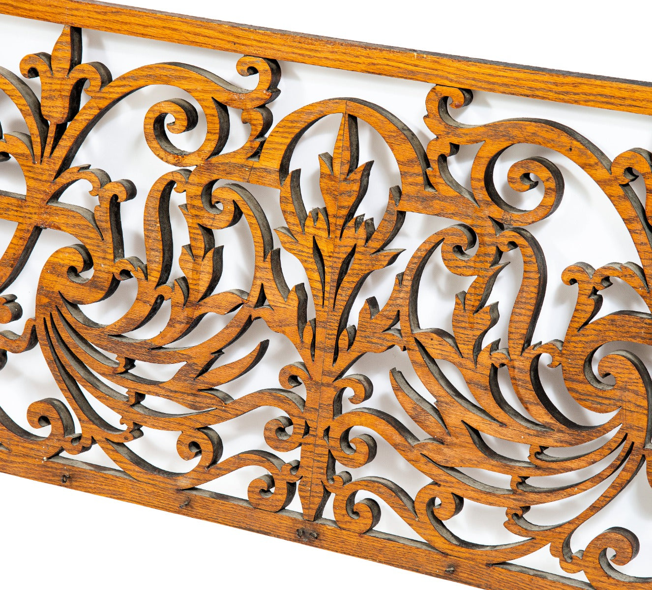 oversized late 19th century intricately designed interior salvaged chicago victorian-era solid oak wood fretwork