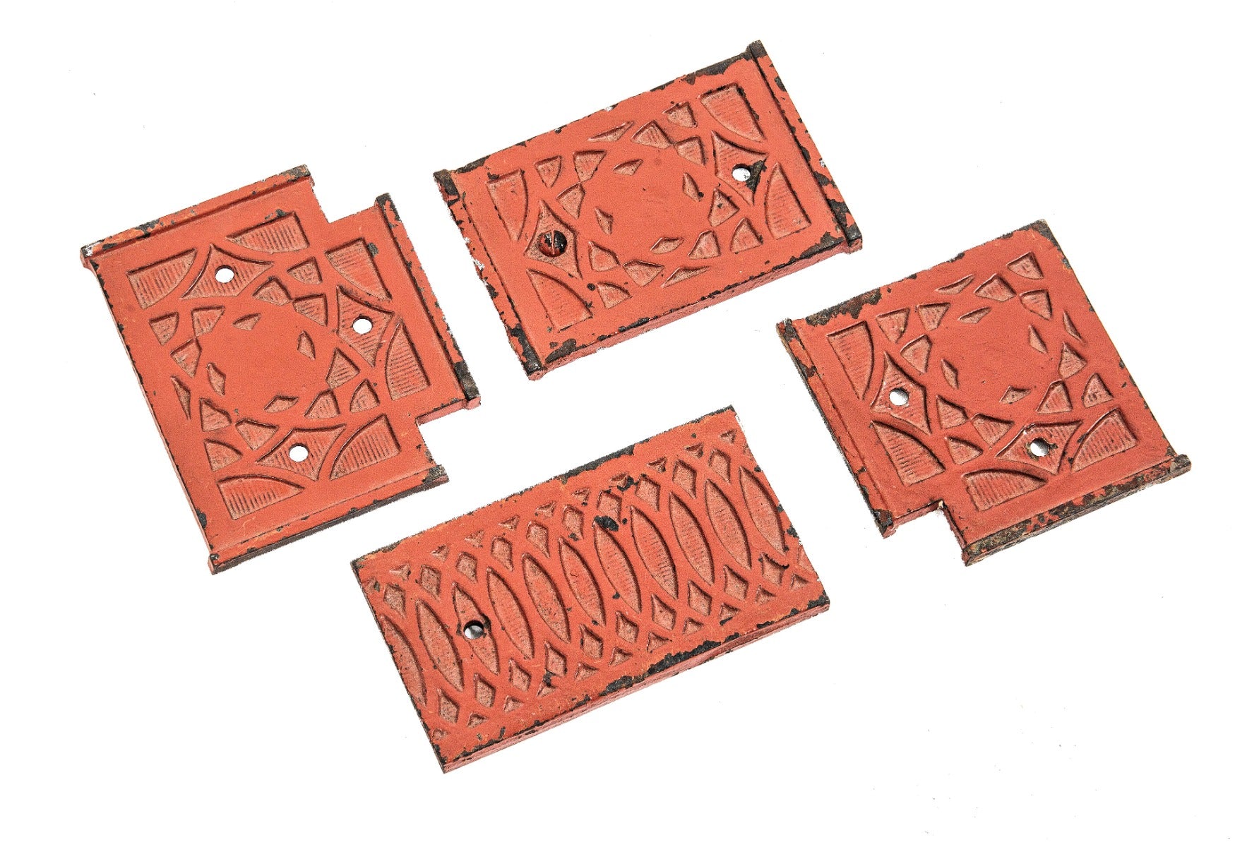 original 1891 frank lloyd wright-designed red painted cast iron exterior ground level wainwright building window mullion fragments