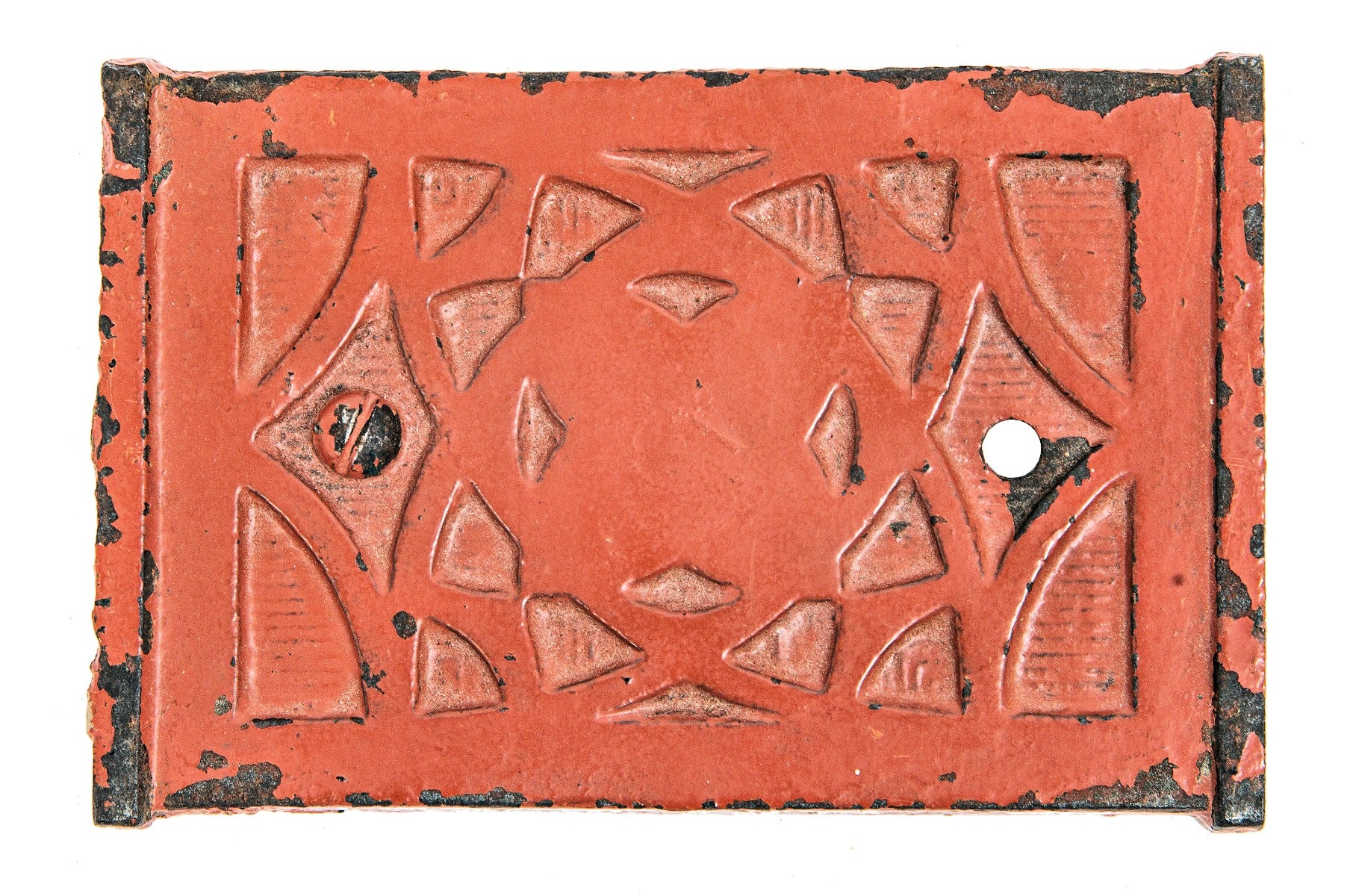 original 1891 frank lloyd wright-designed red painted cast iron exterior ground level wainwright building window mullion fragments