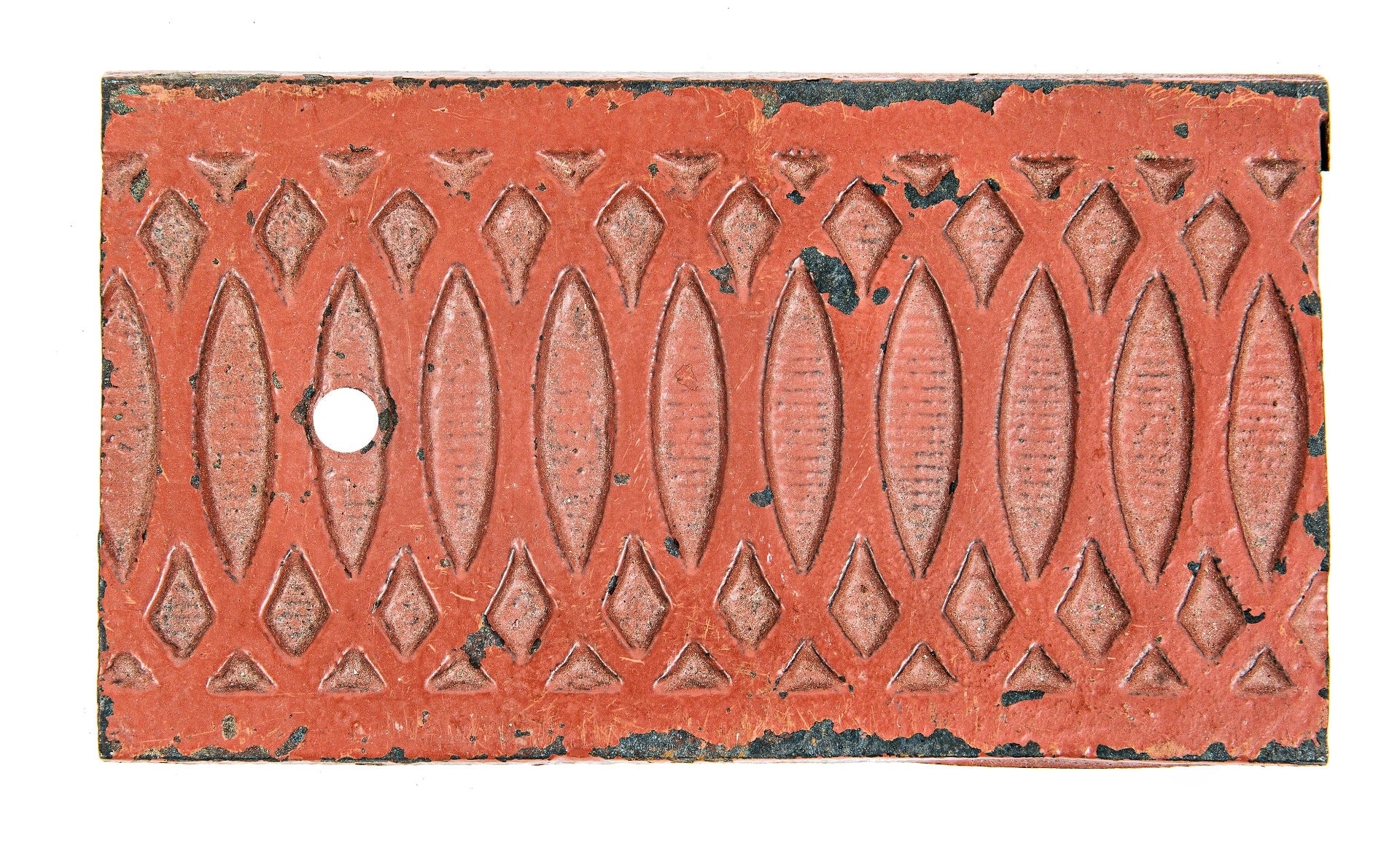 original 1891 frank lloyd wright-designed red painted cast iron exterior ground level wainwright building window mullion fragments