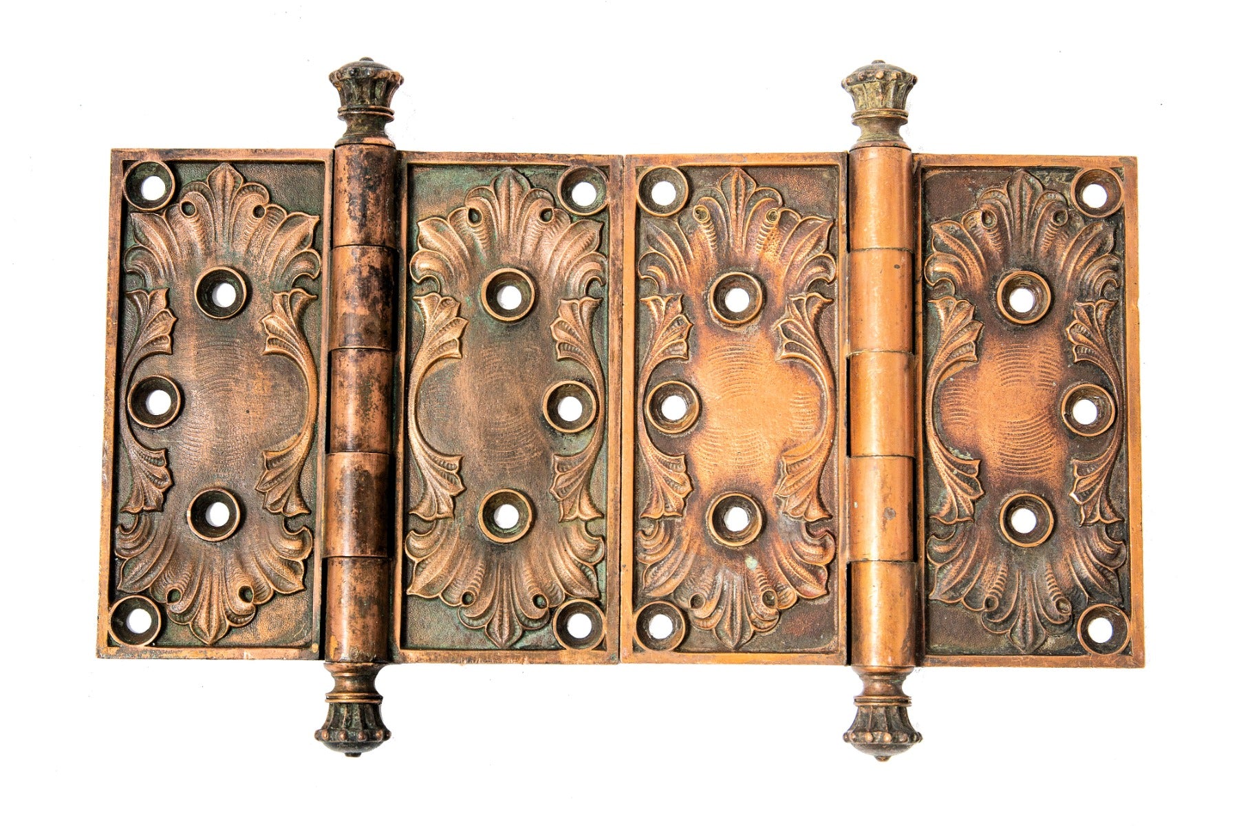 two matching custom-designed yale and towne copper-plated cast bronze columbus memorial building door hinges