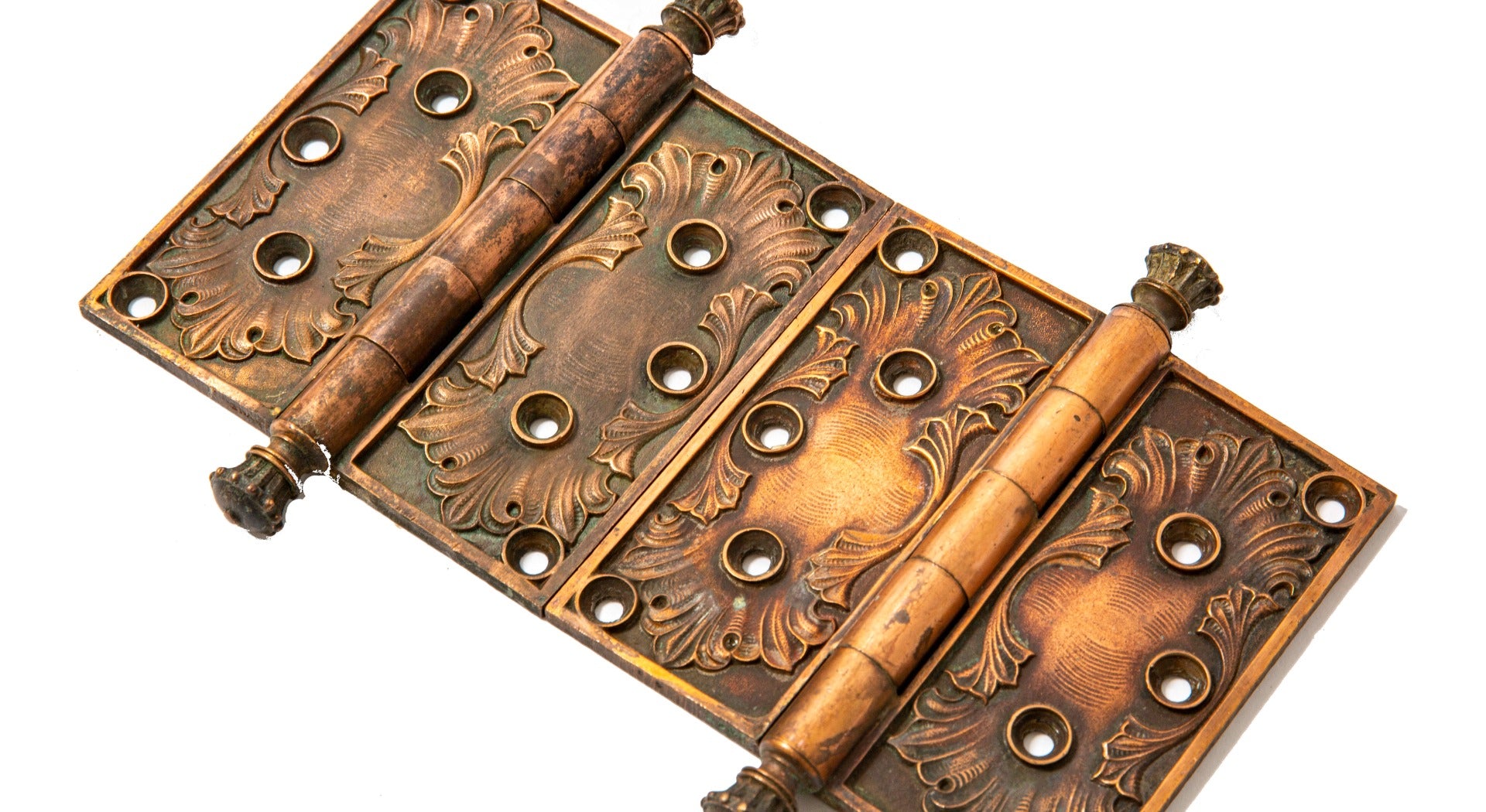 two matching custom-designed yale and towne copper-plated cast bronze columbus memorial building door hinges