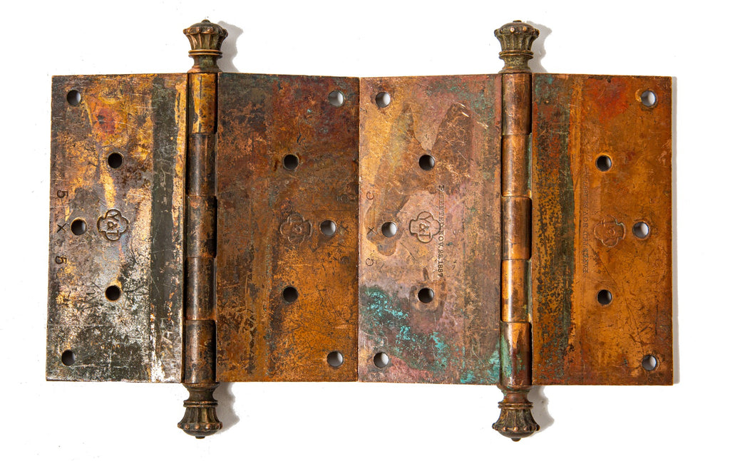 two matching custom-designed yale and towne copper-plated cast bronze columbus memorial building door hinges