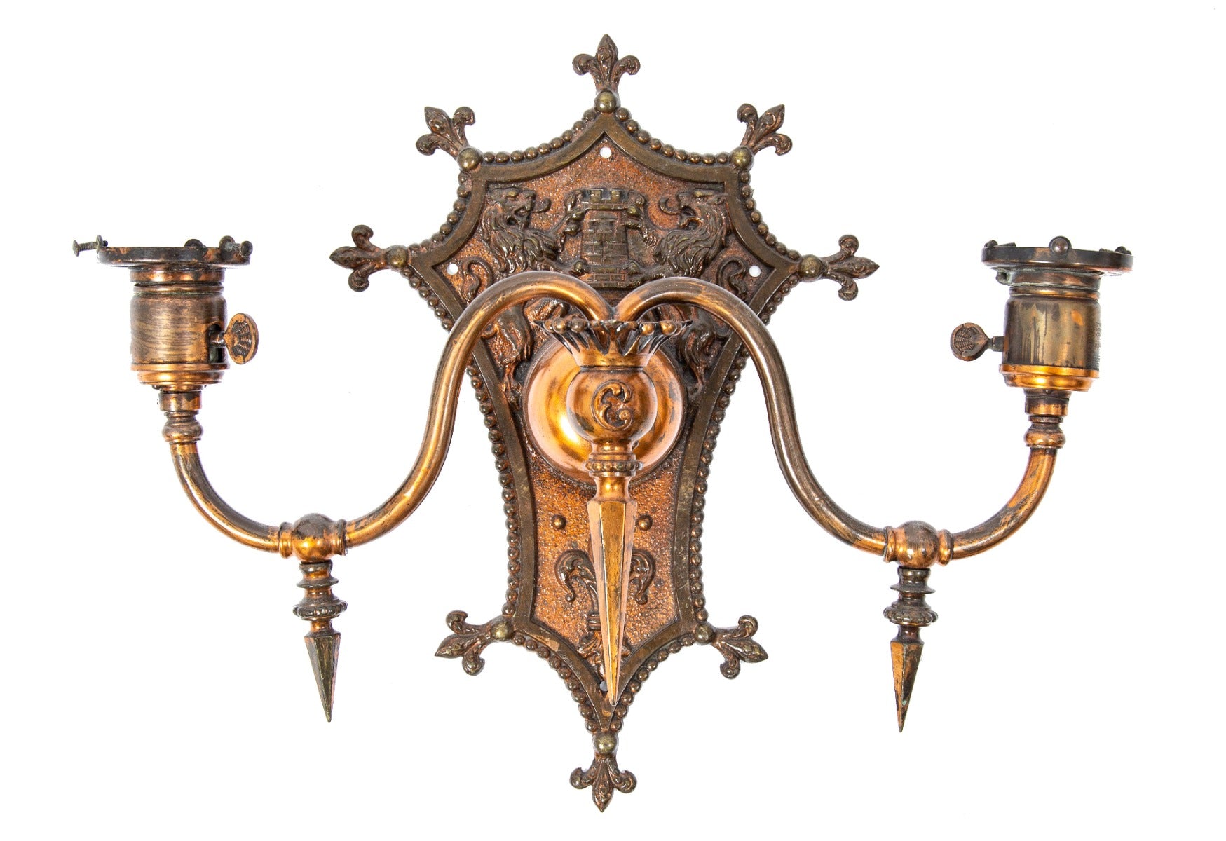 original and intact 1893 columbus memorial building interior lobby wall sconce with matching copper-plated sockets