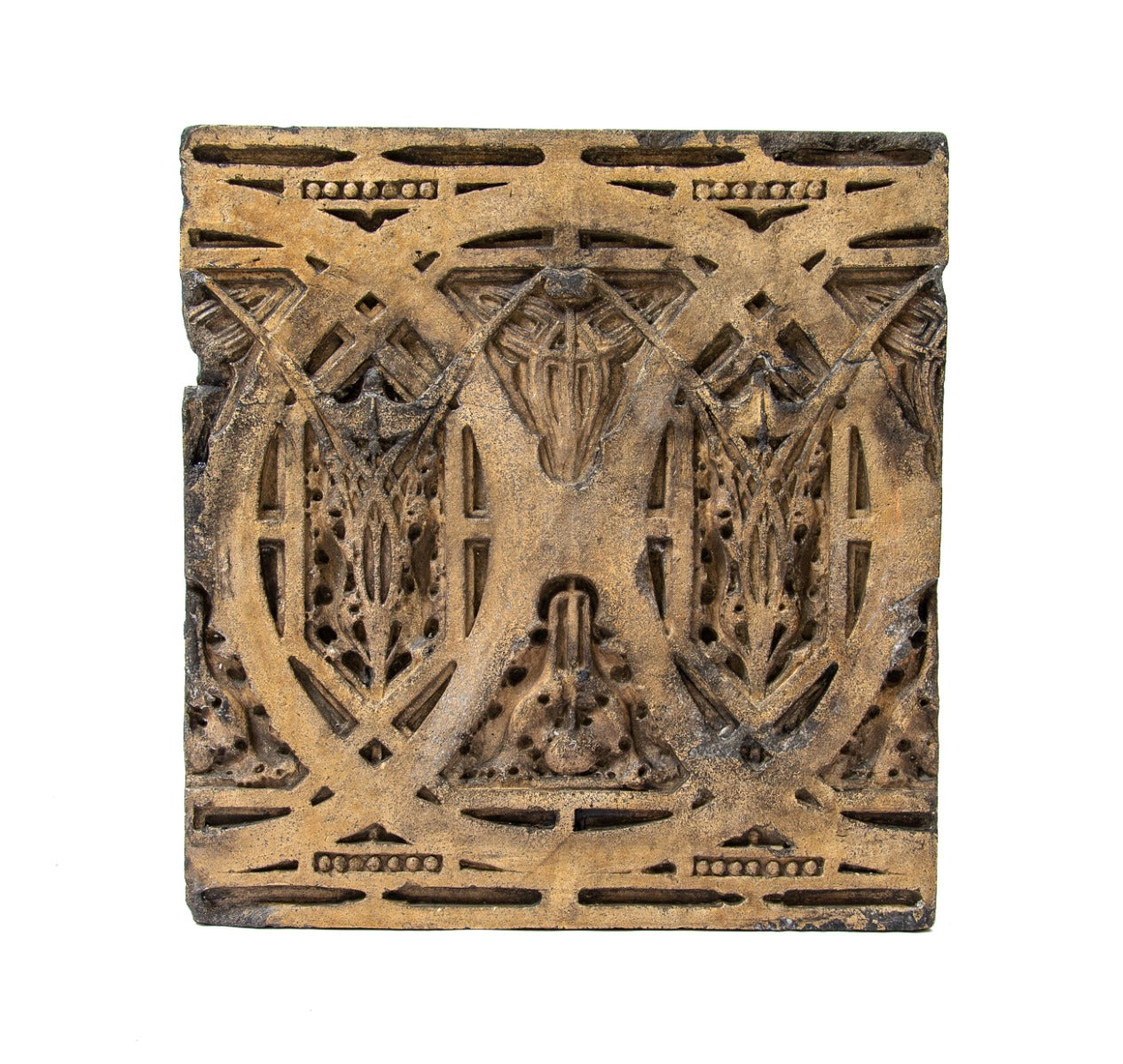 original frank lloyd wright-designed 1895 buff-colored terra cotta module salvaged from francis apartments building