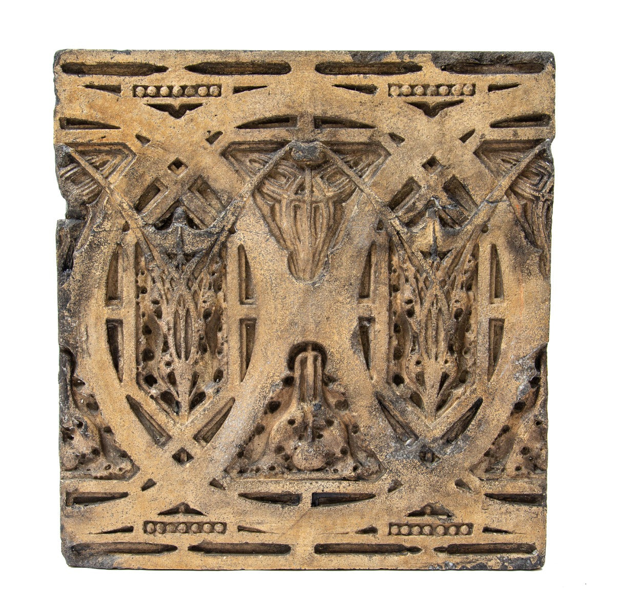 original frank lloyd wright-designed 1895 buff-colored terra cotta module salvaged from francis apartments building