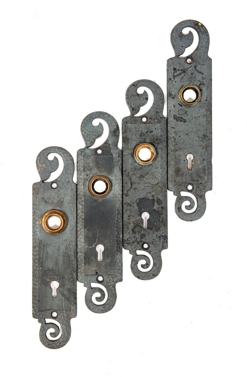 four matching passage size historically important 1888 rookery building office doorknob backplates with bower-barff finish