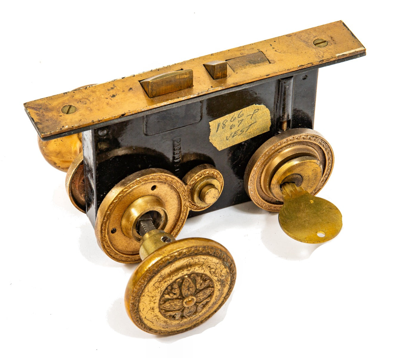 original historic holabird and roche-designed palmer house hotel guestroom door hardware by sargent