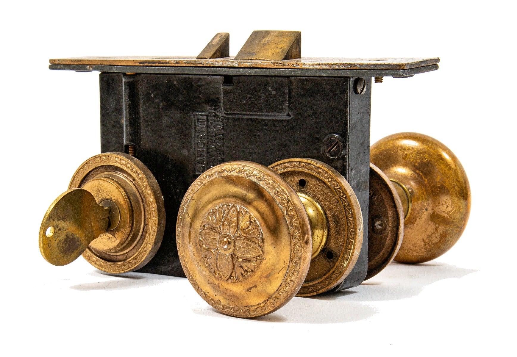 original historic holabird and roche-designed palmer house hotel guestroom door hardware by sargent