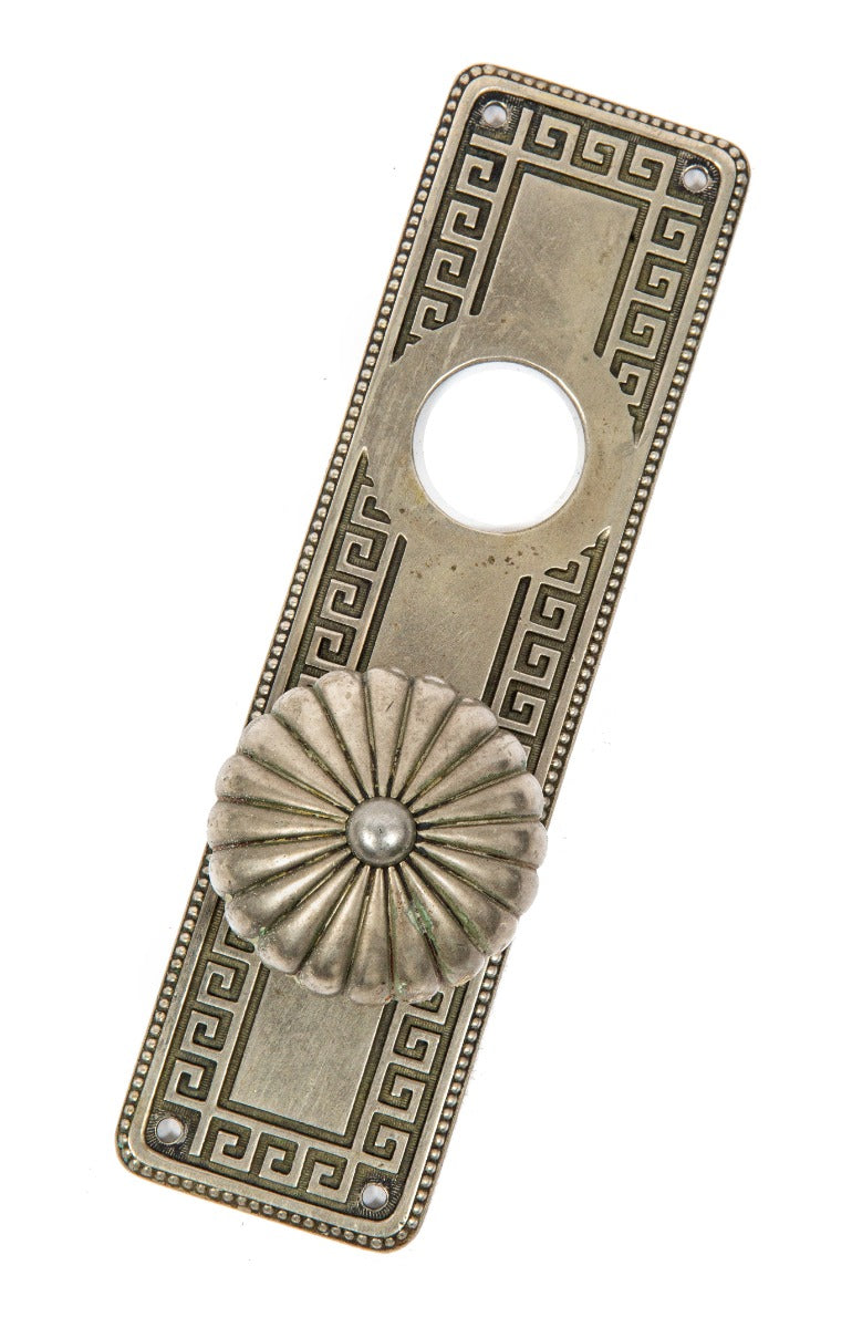 1895 martin roche-designed german-silvered bronze marquette building doorknob and backplate