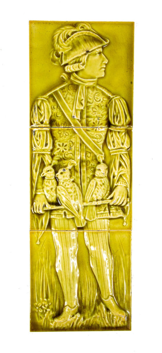 early 1890s cambridge art tile three-piece salvaged chicago full-figured fireplace tile set