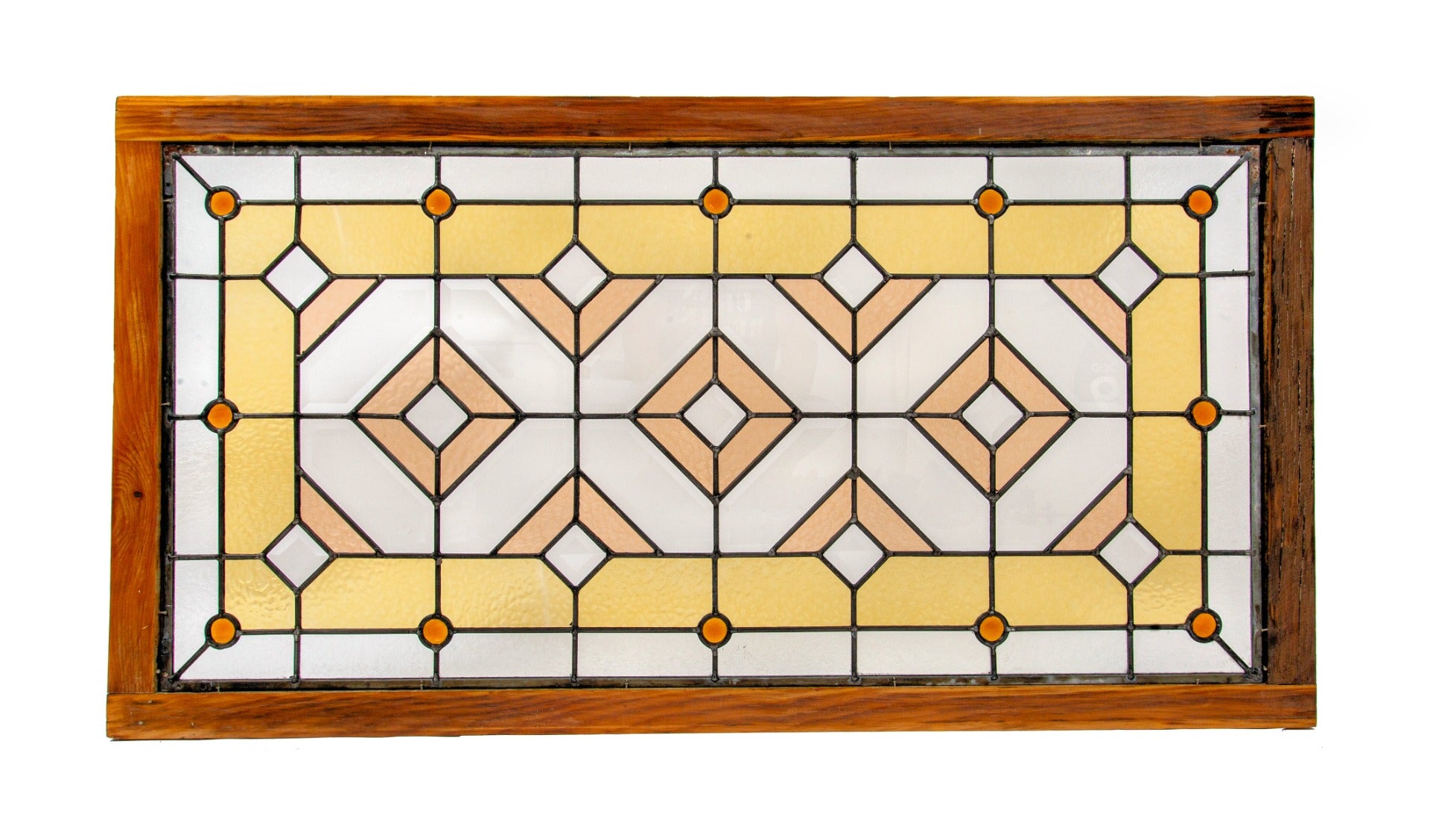original late 1880s antique american salvaged chicago faceted jewel and bevel glass stained glass transom window