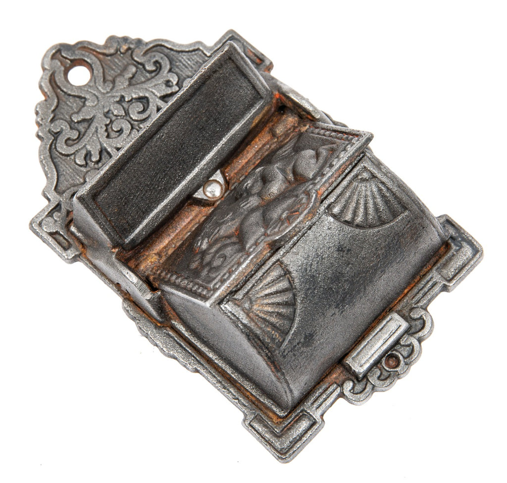 unusual late 19th century ornamental cast iron salvaged chicago interior residential wall-mount match holder