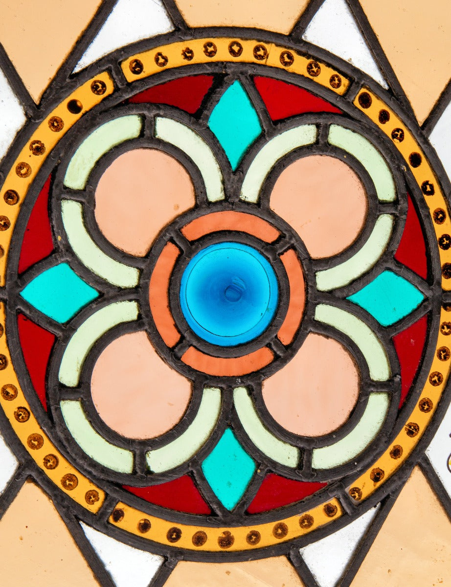 stunning 1880s original salvaged chicago mansion interior stained and enameled glass window with jewels