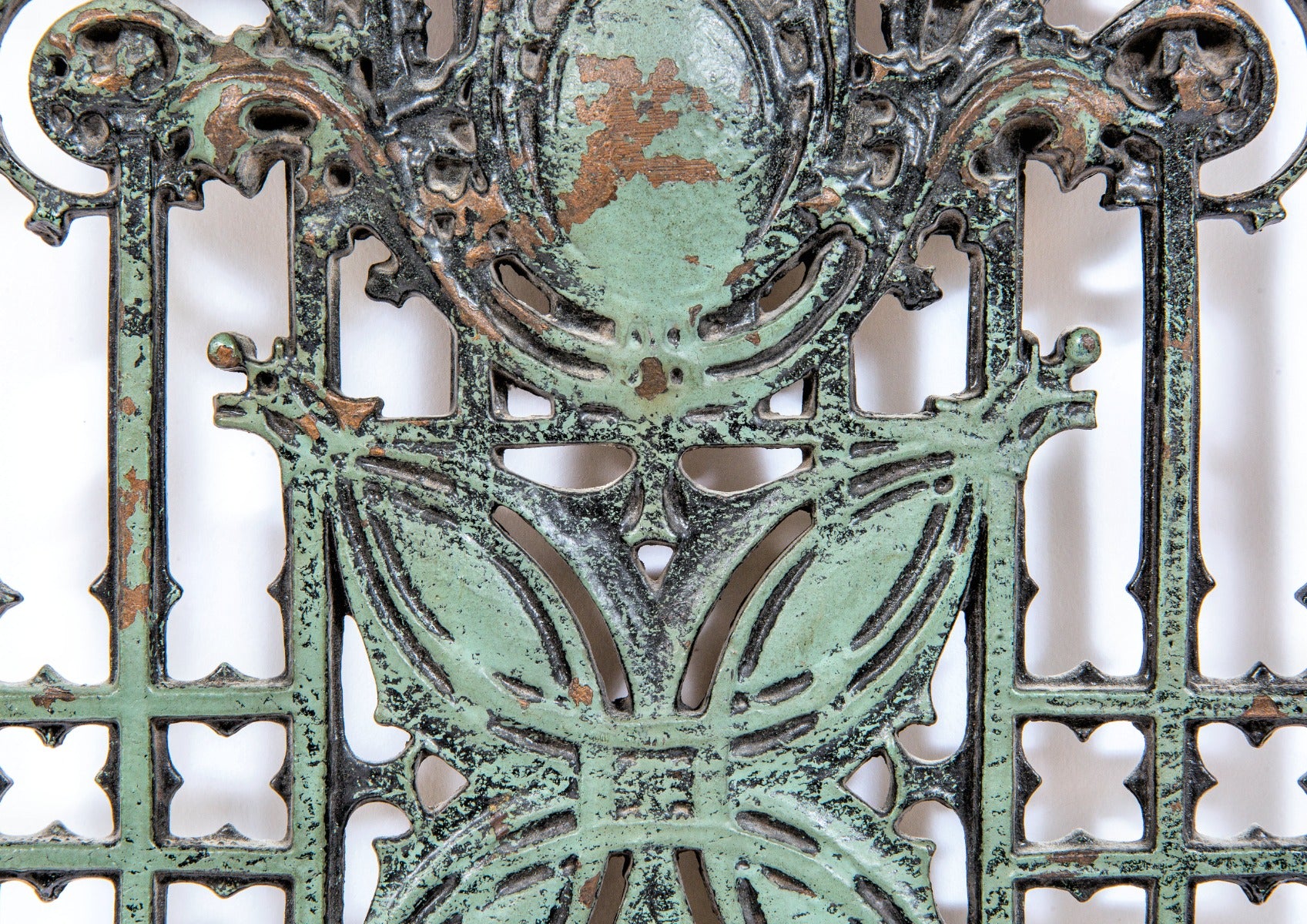original 1899  schlesinger & mayer ornamental cast iron interior staircase baluster executed by the winslow brothers
