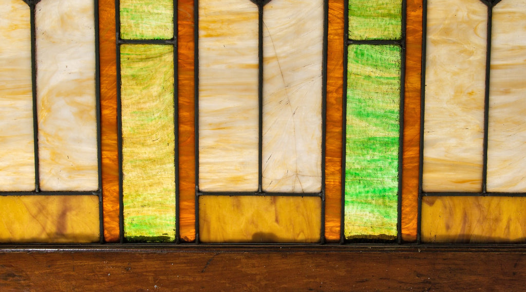 largely intact early 20th century salvaged chicago stained glass bungalow window with original varnished wood sash frame