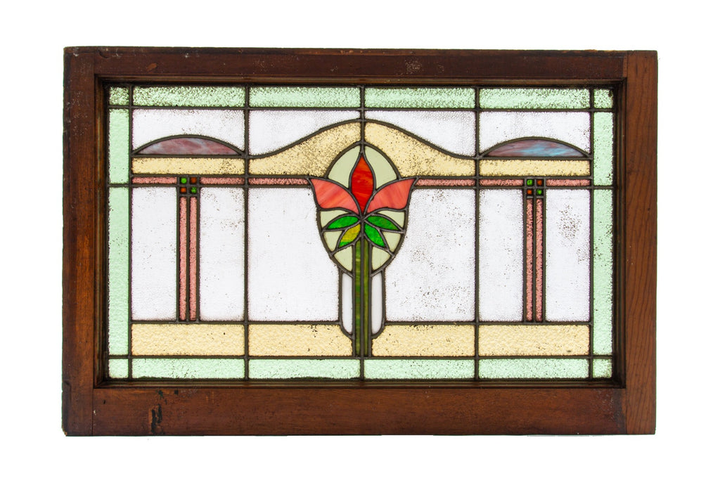 salvaged chicago interior residential early 20th century stained glass bungalow window with sash frame