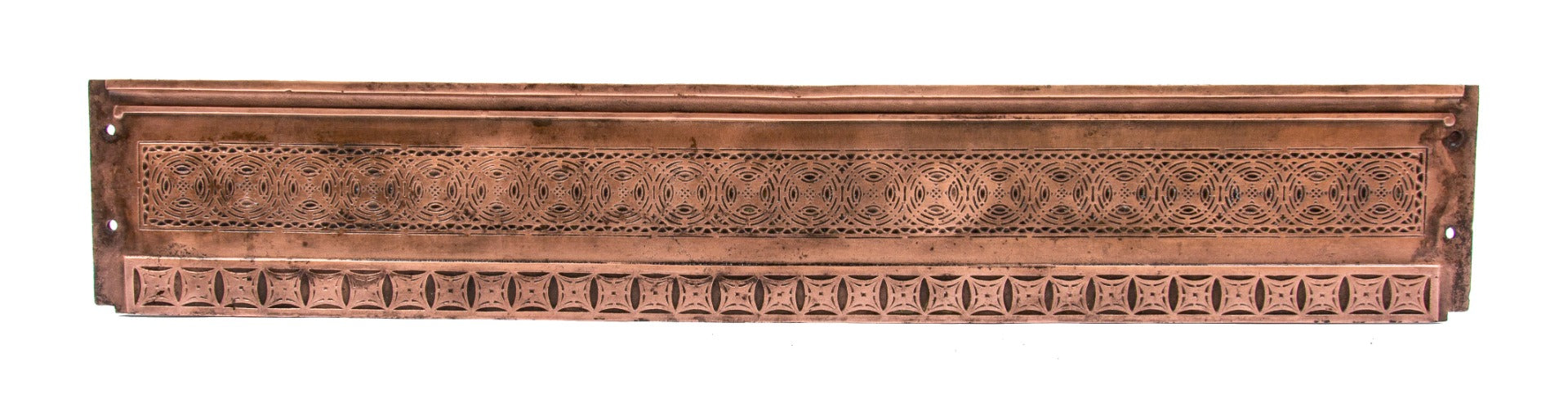 all original louis h. sullivan-designed chicago stock exchange building interior staircase riser with well-preserved copper-plated finish