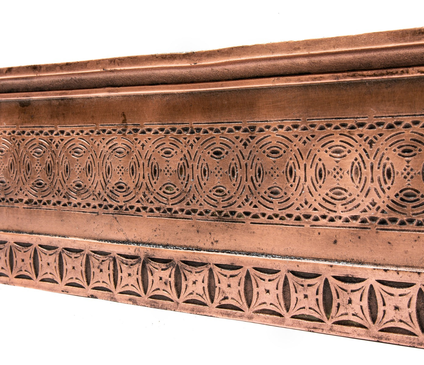 all original louis h. sullivan-designed chicago stock exchange building interior staircase riser with well-preserved copper-plated finish