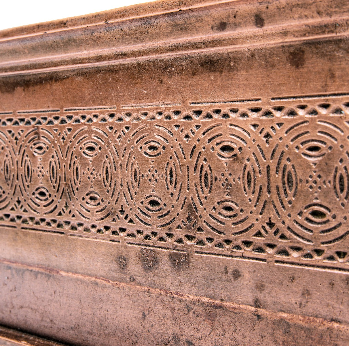 all original louis h. sullivan-designed chicago stock exchange building interior staircase riser with well-preserved copper-plated finish