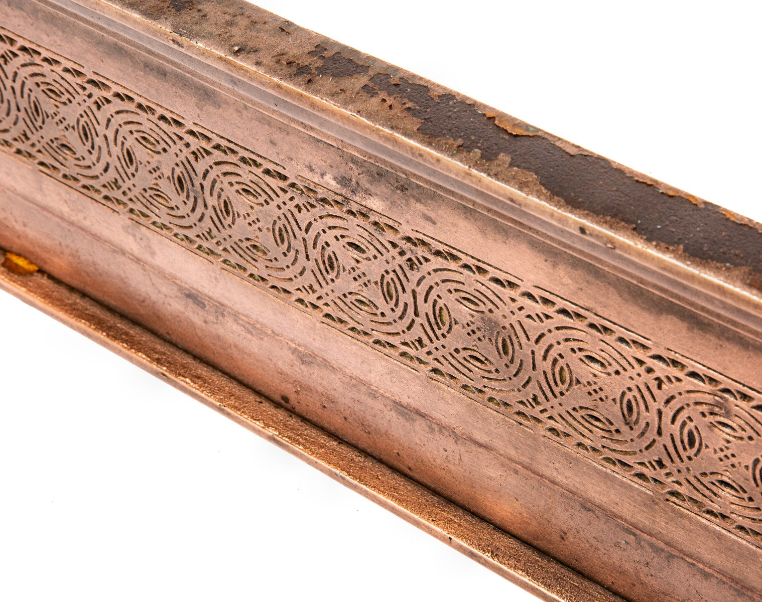 all original louis h. sullivan-designed chicago stock exchange building interior staircase riser with well-preserved copper-plated finish