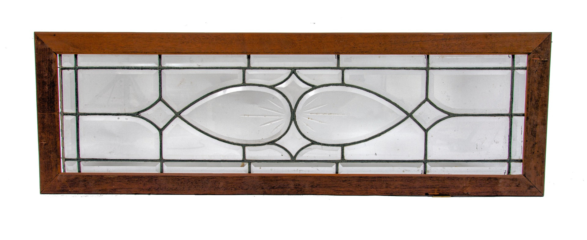 original all-beveled late 19th century leaded glass salvaged chicago transom window with wheel-cut sunburst center
