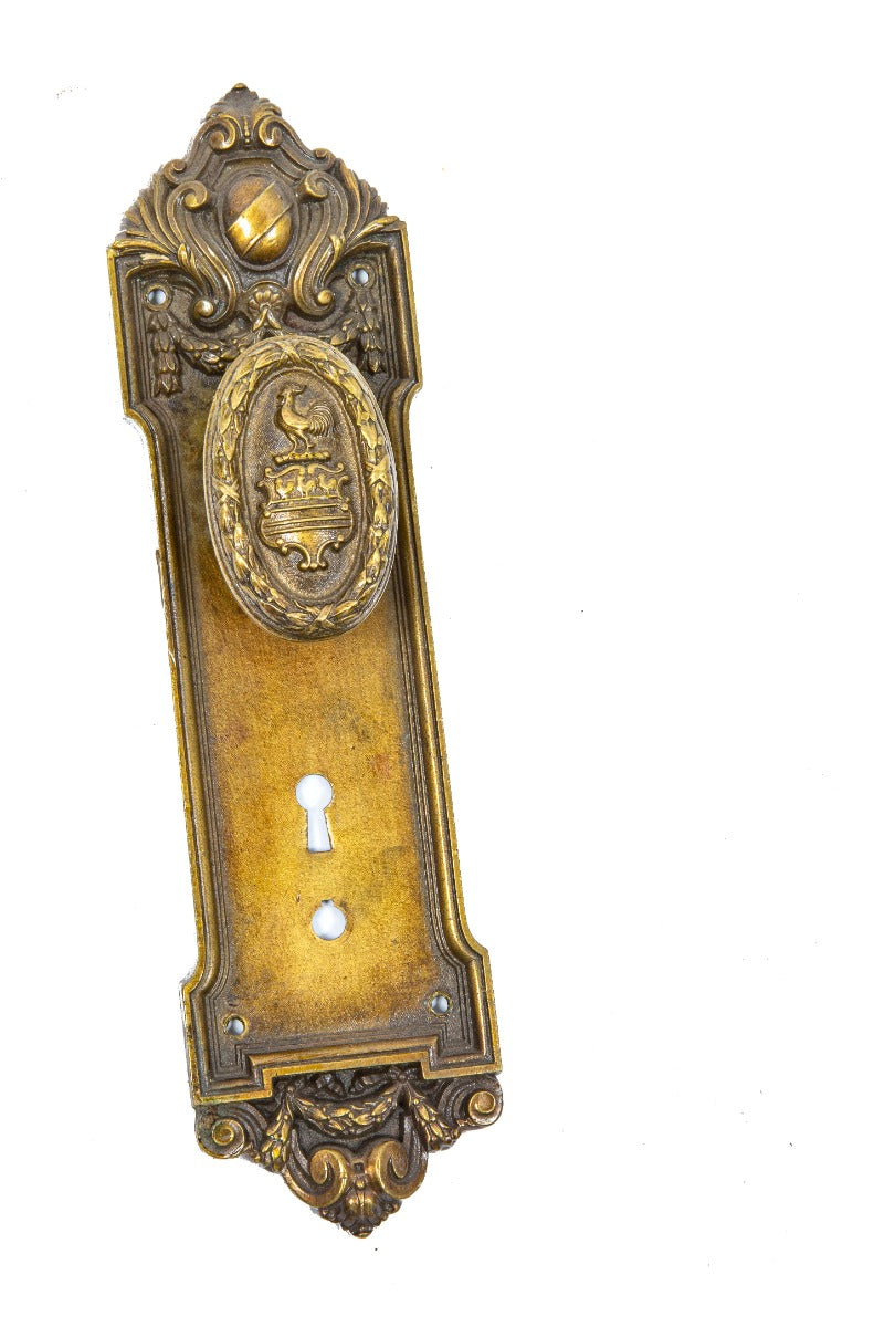 orginal custom-designed marshall and fox-designed cast brass blackstone hotel doorknob and backplate