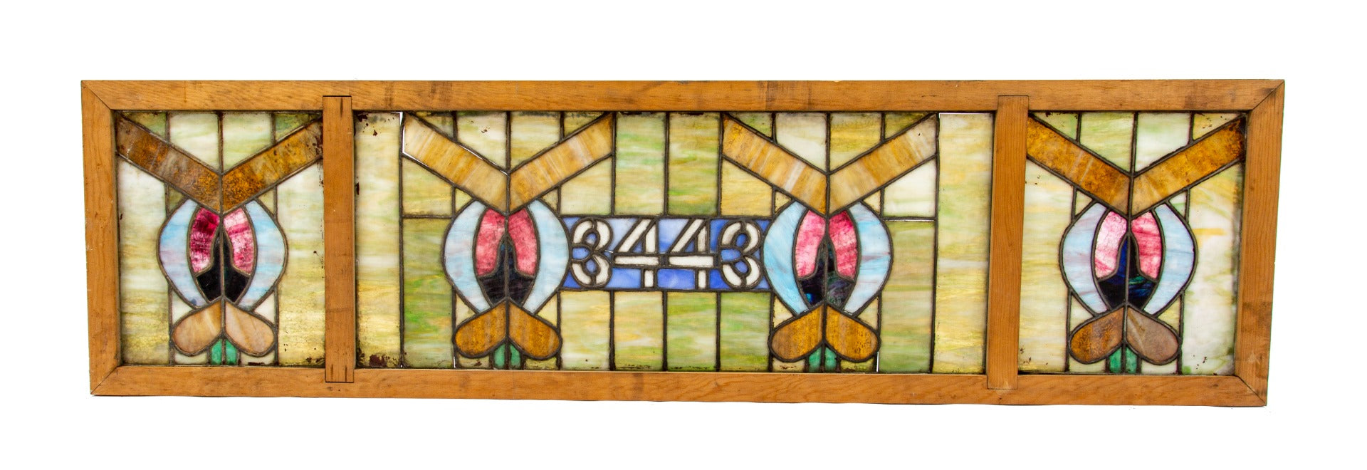 impressive oversized early 20th century art nouveau style triptych salvaged chicago address window