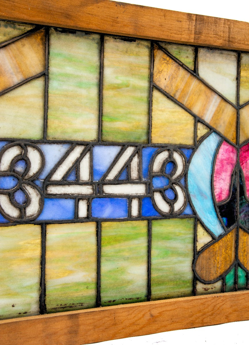 impressive oversized early 20th century art nouveau style triptych salvaged chicago address window