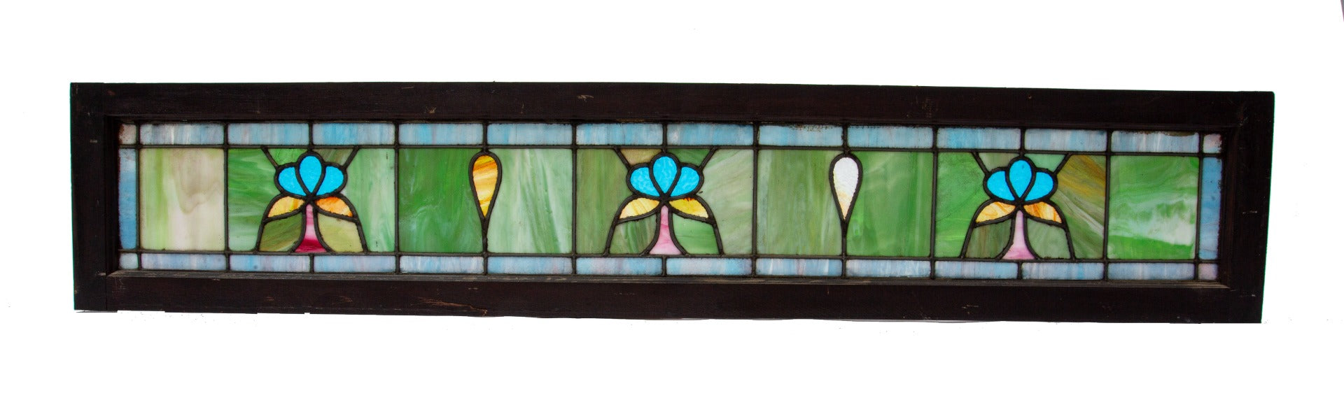 early 20th century richly colored salvaged chicago long and narrow interior residential stained glass transom window