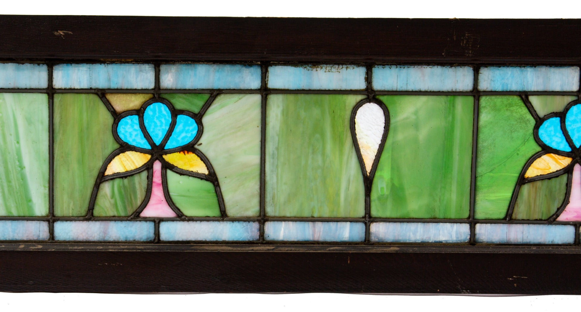 early 20th century richly colored salvaged chicago long and narrow interior residential stained glass transom window