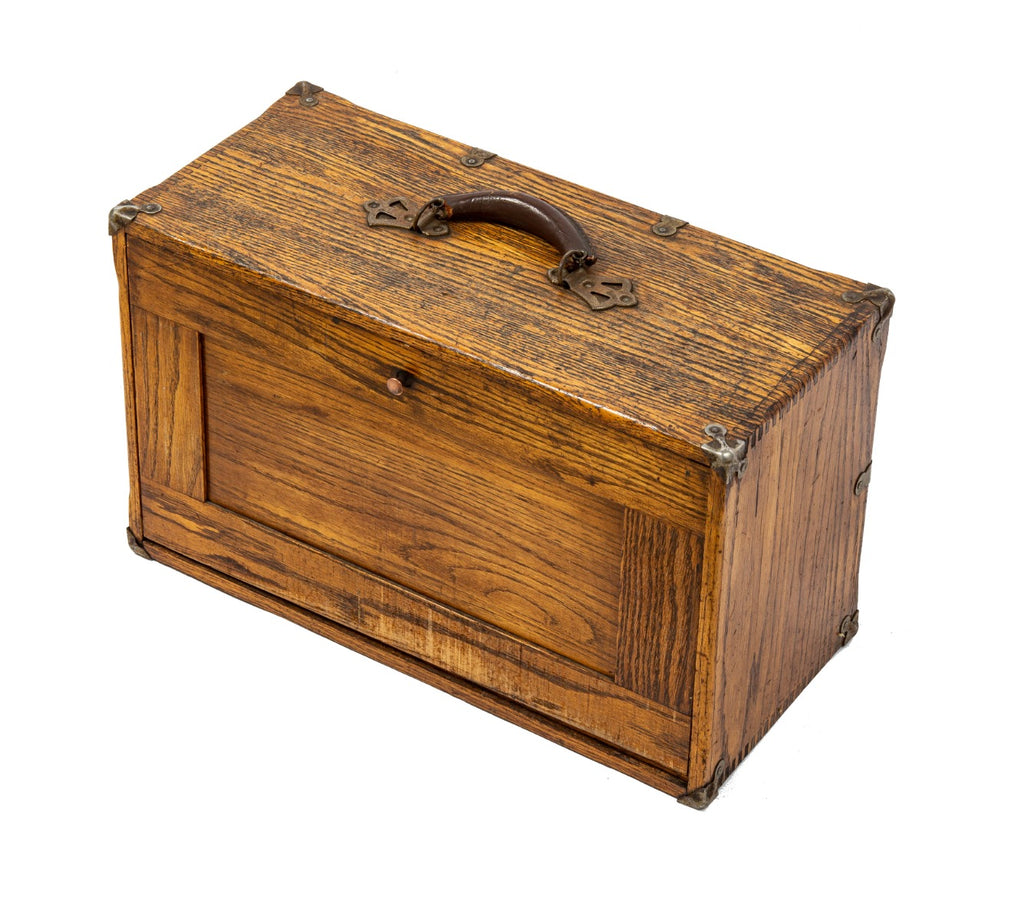 1930s original salvaged chicago american solid oak wood compartmentalized factroy machinist tool chest
