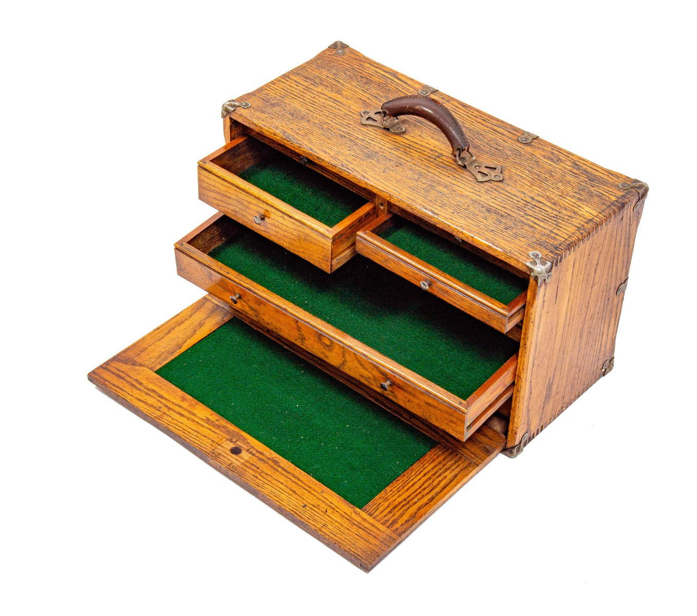 1930s original salvaged chicago american solid oak wood compartmentalized factroy machinist tool chest